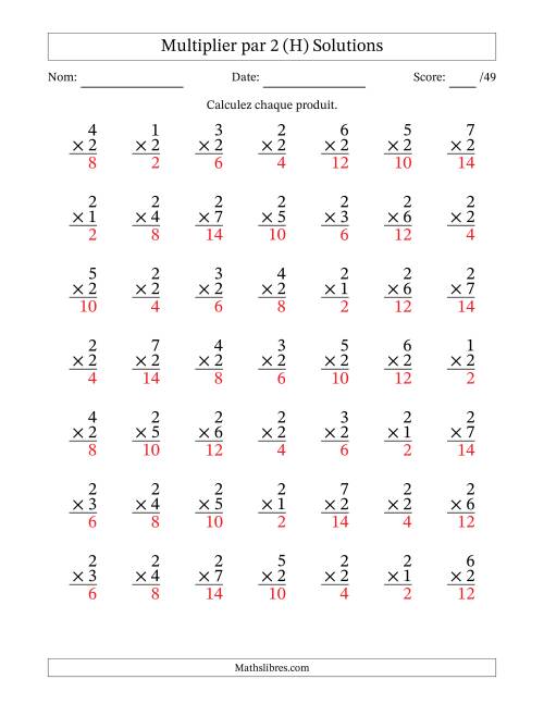 Multiplier (1 à 7) par 2 (49 Questions) (H) page 2