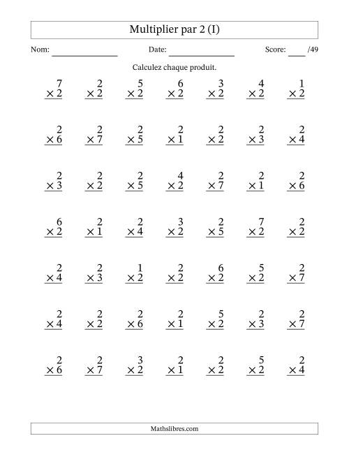 Multiplier (1 à 7) par 2 (49 Questions) (I)