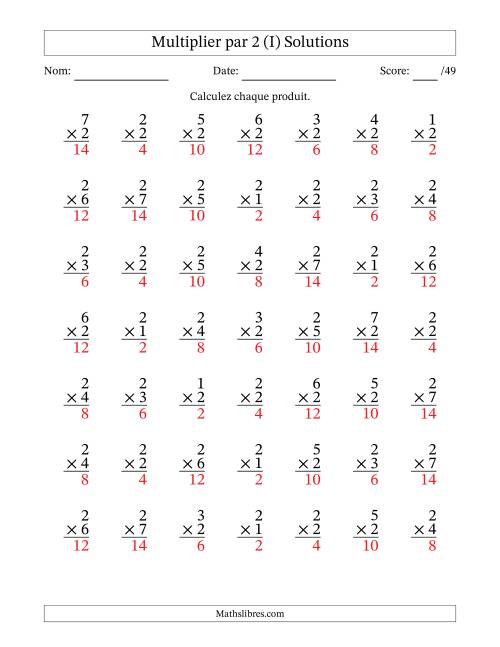 Multiplier (1 à 7) par 2 (49 Questions) (I) page 2