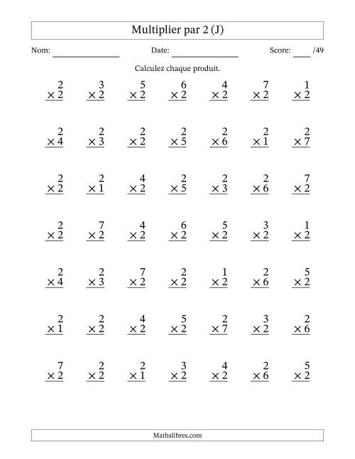 Multiplier (1 à 7) par 2 (49 Questions) (J)