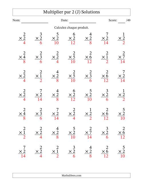 Multiplier (1 à 7) par 2 (49 Questions) (J) page 2