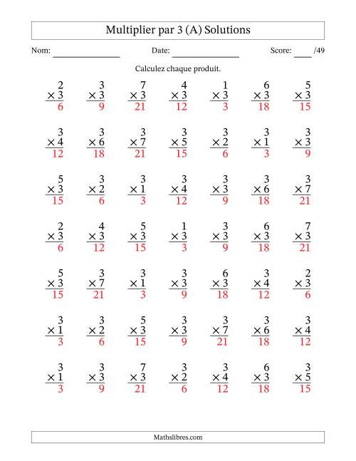 Multiplier (1 à 7) par 3 (49 Questions) (A) page 2