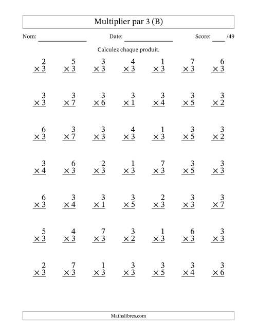 Multiplier (1 à 7) par 3 (49 Questions) (B)