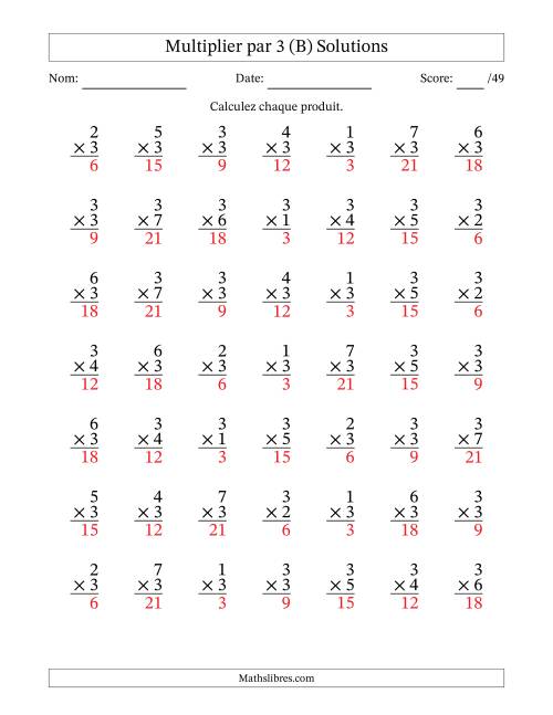 Multiplier (1 à 7) par 3 (49 Questions) (B) page 2