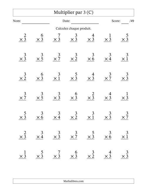Multiplier (1 à 7) par 3 (49 Questions) (C)
