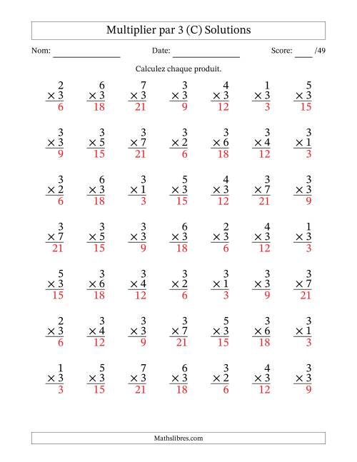 Multiplier (1 à 7) par 3 (49 Questions) (C) page 2
