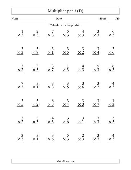Multiplier (1 à 7) par 3 (49 Questions) (D)