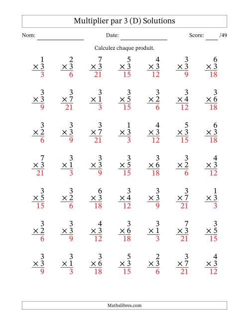 Multiplier (1 à 7) par 3 (49 Questions) (D) page 2