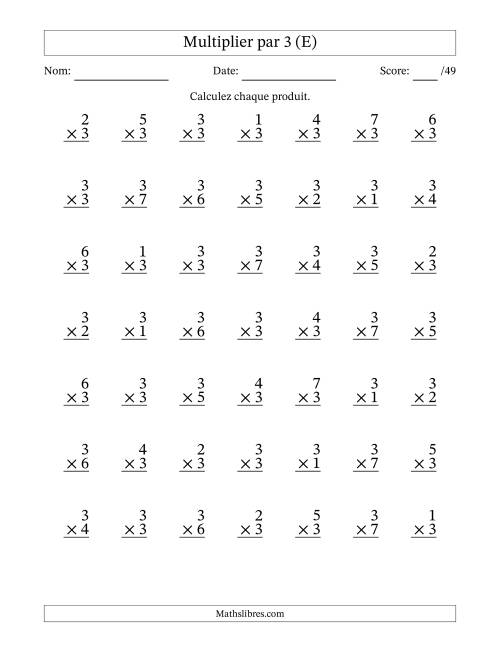 Multiplier (1 à 7) par 3 (49 Questions) (E)