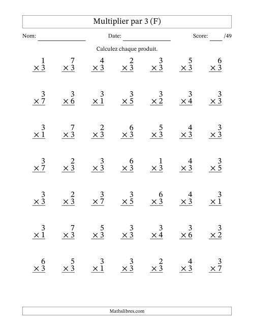 Multiplier (1 à 7) par 3 (49 Questions) (F)