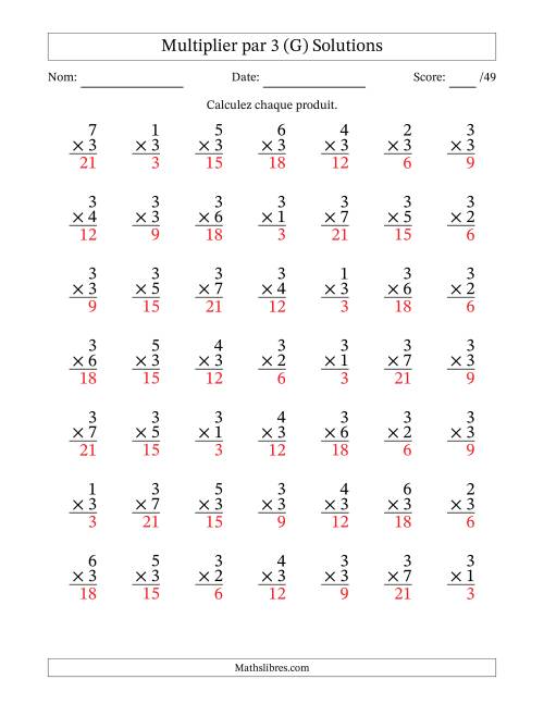 Multiplier (1 à 7) par 3 (49 Questions) (G) page 2