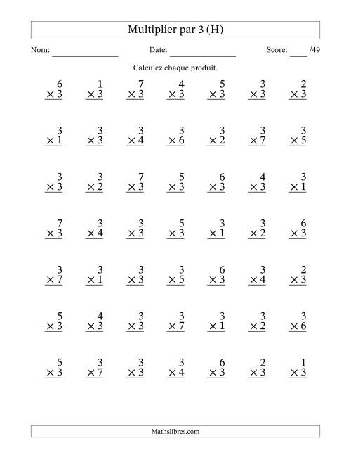 Multiplier (1 à 7) par 3 (49 Questions) (H)