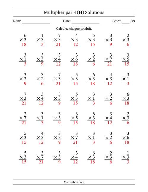 Multiplier (1 à 7) par 3 (49 Questions) (H) page 2