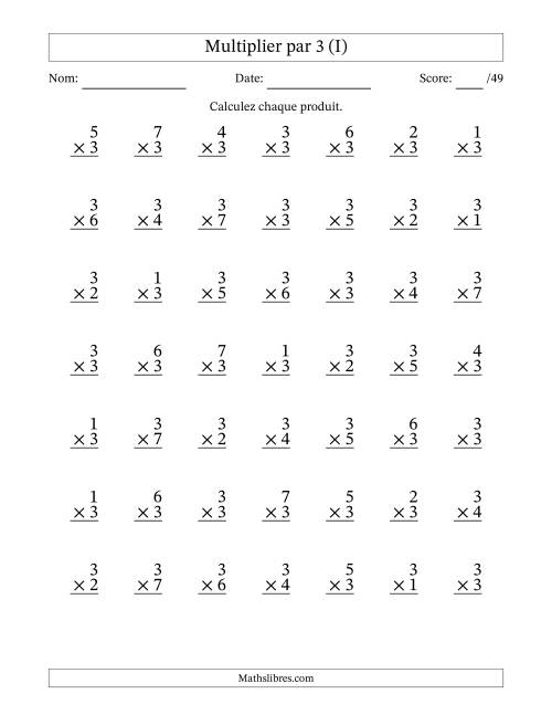 Multiplier (1 à 7) par 3 (49 Questions) (I)