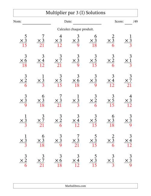 Multiplier (1 à 7) par 3 (49 Questions) (I) page 2