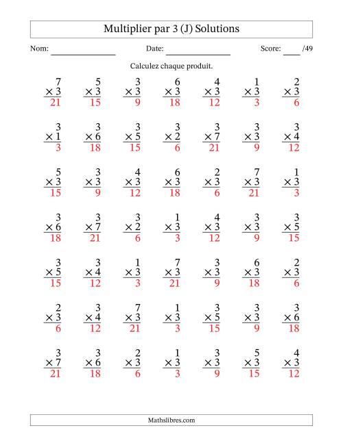 Multiplier (1 à 7) par 3 (49 Questions) (J) page 2