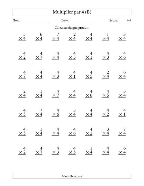 Multiplier (1 à 7) par 4 (49 Questions) (B)