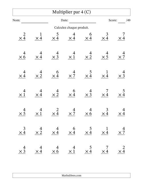 Multiplier (1 à 7) par 4 (49 Questions) (C)