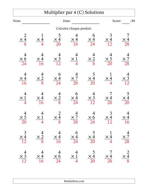 Multiplier (1 à 7) par 4 (49 Questions) (C) page 2