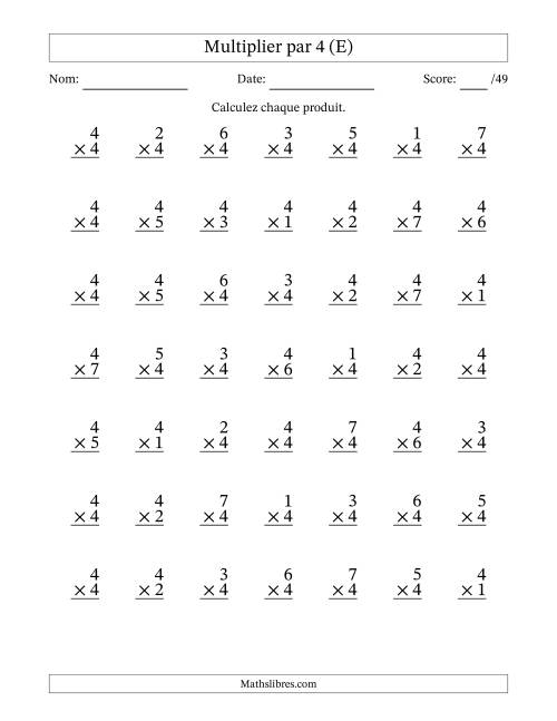 Multiplier (1 à 7) par 4 (49 Questions) (E)