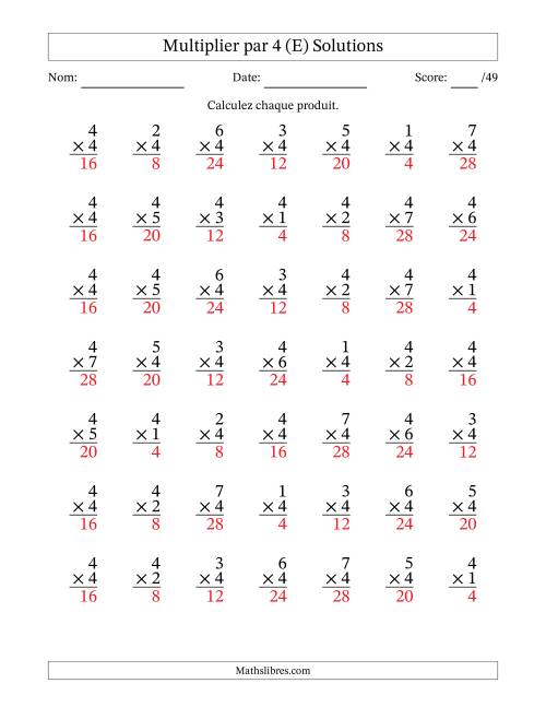 Multiplier (1 à 7) par 4 (49 Questions) (E) page 2