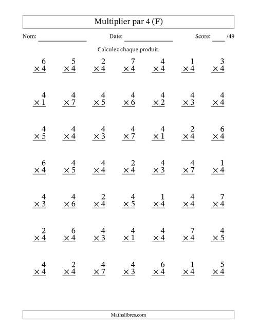 Multiplier (1 à 7) par 4 (49 Questions) (F)