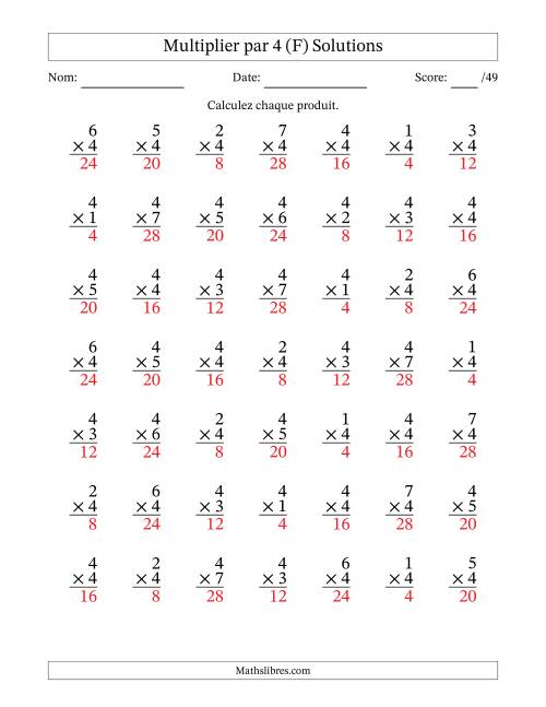 Multiplier (1 à 7) par 4 (49 Questions) (F) page 2
