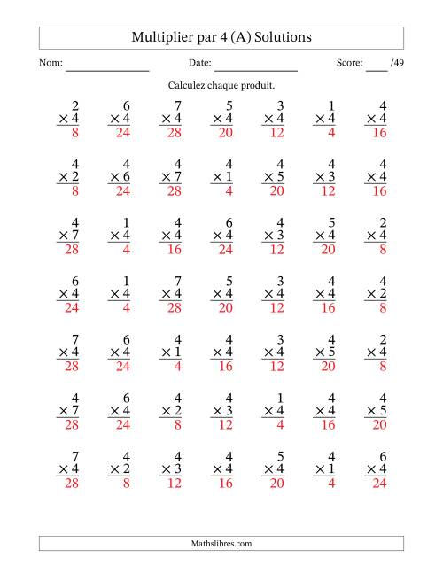Multiplier (1 à 7) par 4 (49 Questions) (Tout) page 2