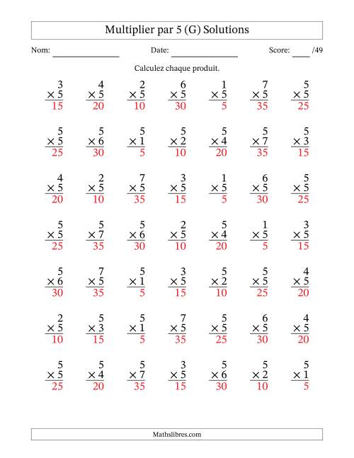 Multiplier (1 à 7) par 5 (49 Questions) (G) page 2