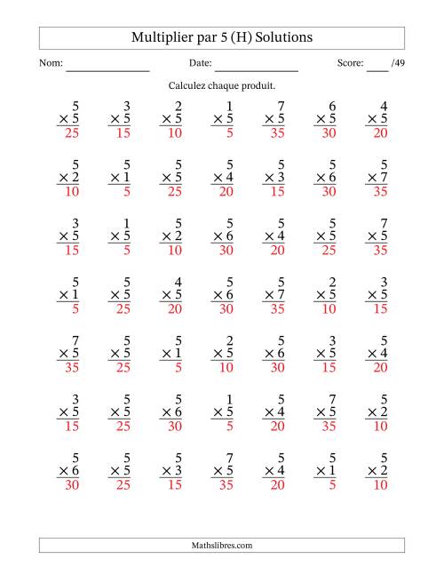 Multiplier (1 à 7) par 5 (49 Questions) (H) page 2