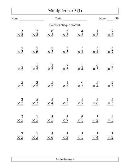 Multiplier (1 à 7) par 5 (49 Questions) (I)