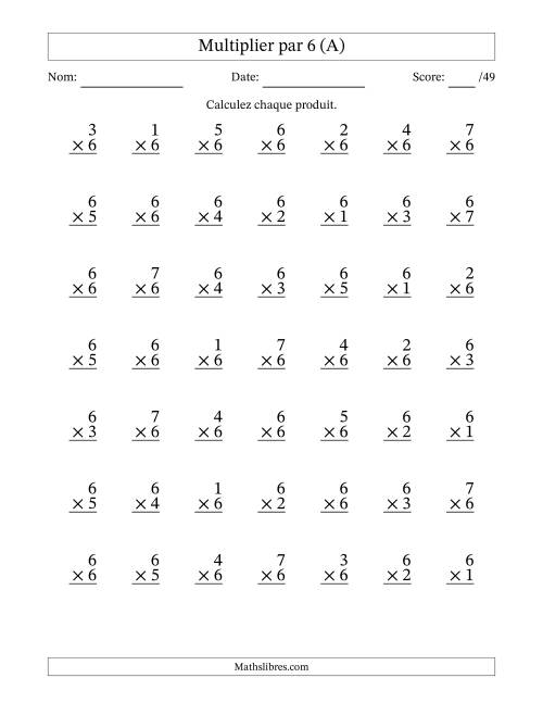 Multiplier (1 à 7) par 6 (49 Questions) (A)