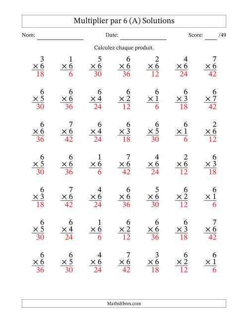 Multiplier (1 à 7) par 6 (49 Questions) (A) page 2
