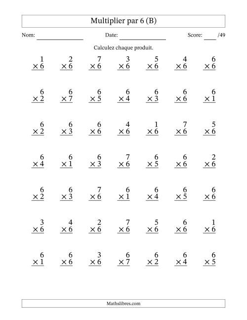 Multiplier (1 à 7) par 6 (49 Questions) (B)