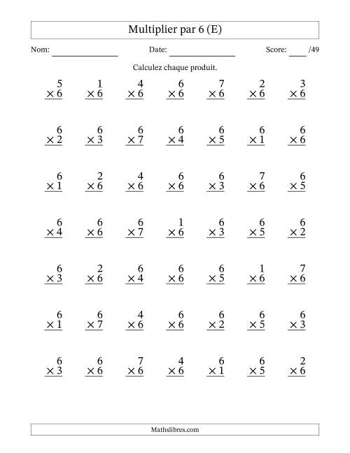 Multiplier (1 à 7) par 6 (49 Questions) (E)