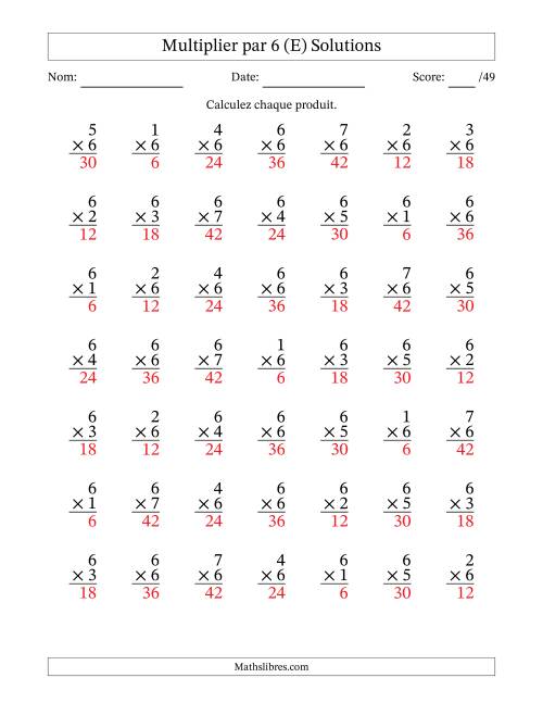Multiplier (1 à 7) par 6 (49 Questions) (E) page 2