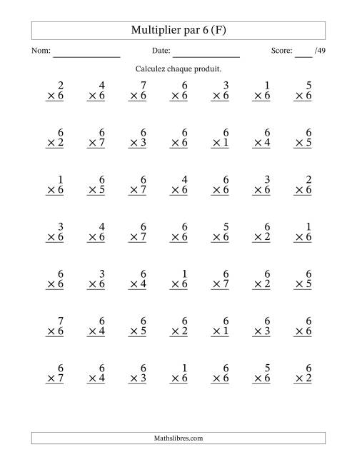 Multiplier (1 à 7) par 6 (49 Questions) (F)