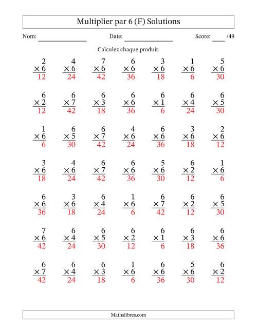 Multiplier (1 à 7) par 6 (49 Questions) (F) page 2