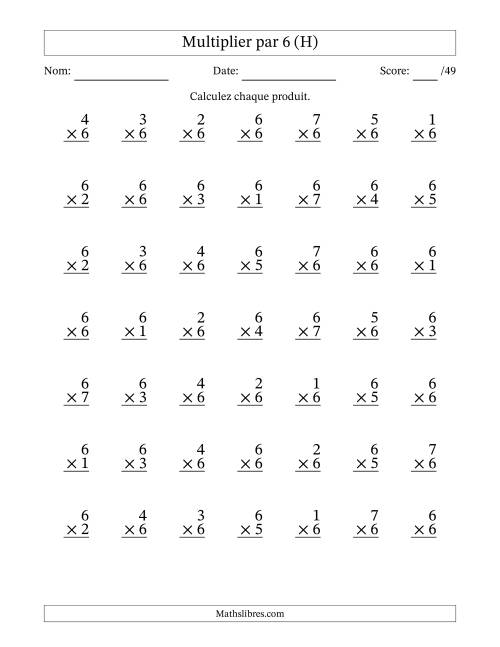 Multiplier (1 à 7) par 6 (49 Questions) (H)