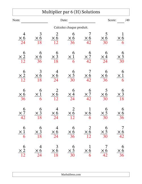 Multiplier (1 à 7) par 6 (49 Questions) (H) page 2