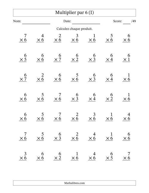 Multiplier (1 à 7) par 6 (49 Questions) (I)