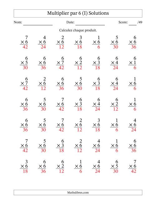 Multiplier (1 à 7) par 6 (49 Questions) (I) page 2