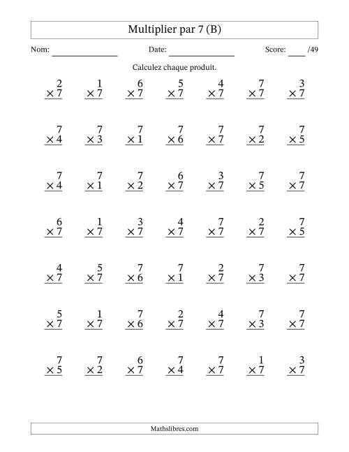 Multiplier (1 à 7) par 7 (49 Questions) (B)