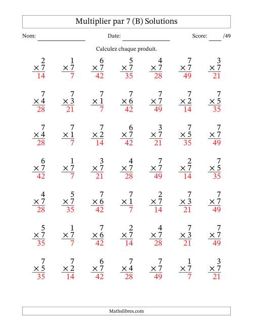 Multiplier (1 à 7) par 7 (49 Questions) (B) page 2
