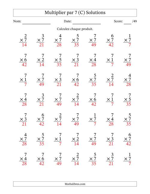 Multiplier (1 à 7) par 7 (49 Questions) (C) page 2