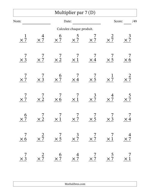 Multiplier (1 à 7) par 7 (49 Questions) (D)
