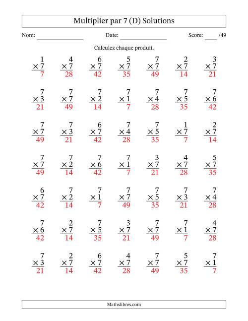 Multiplier (1 à 7) par 7 (49 Questions) (D) page 2