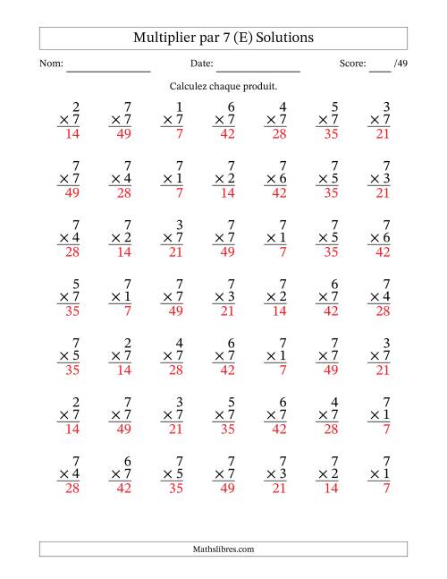Multiplier (1 à 7) par 7 (49 Questions) (E) page 2