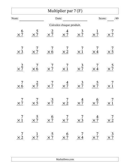 Multiplier (1 à 7) par 7 (49 Questions) (F)