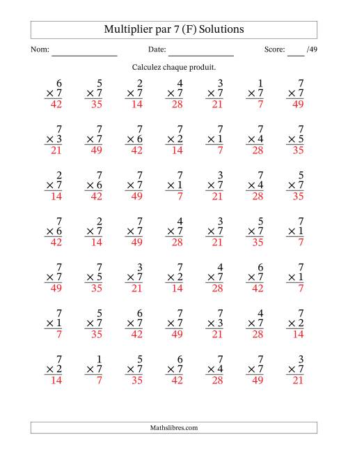 Multiplier (1 à 7) par 7 (49 Questions) (F) page 2